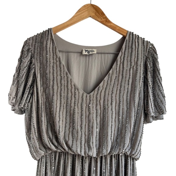 Show Me Your Mumu | Michelle Flutter Maxi Dress Dove Gray Beaded - Picture 4 of 7